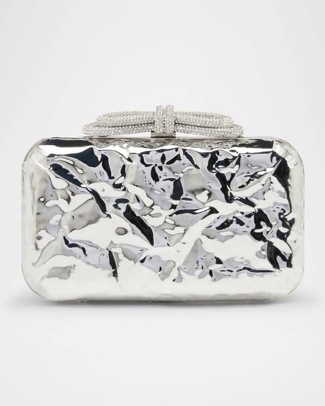 Double Bow Wrapped Mirror Leather Clutch Bag